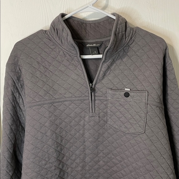 Eddie Bauer Men's Gray 1/4 Zip-Up Quilted Sweater Pocket Size Large Tall - Picture 3 of 8